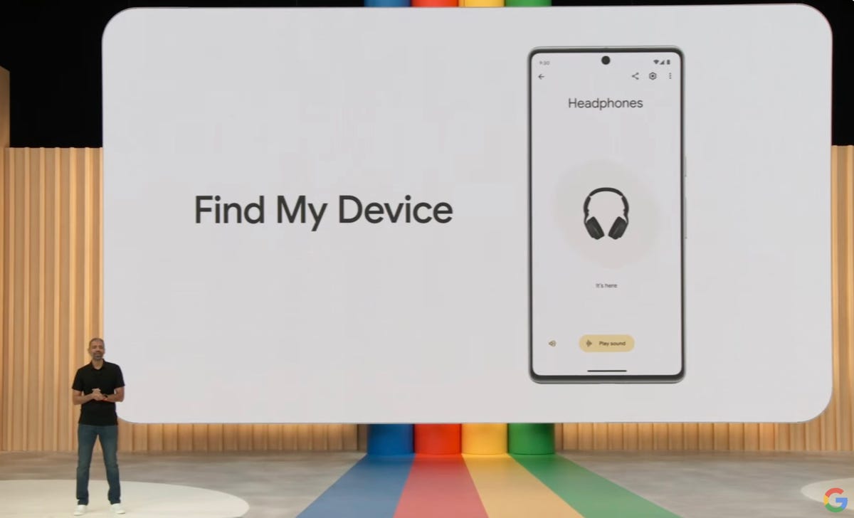 Google IO presenter talking about Find My Device.