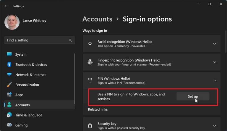 Select PIN (Windows Hello)
